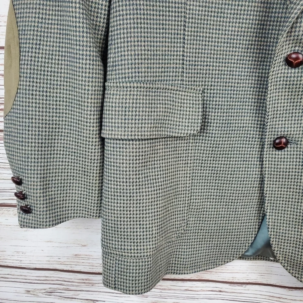 Pendleton Mens Size 40 Vtg 100% Wool Green Houndstooth 2-Button Blazer Jacket